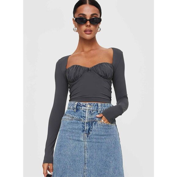 Princess Polly Raeni Black Long Sleeve Bustier Top | Corset Crop Top | NWT Size - Picture 1 of 3